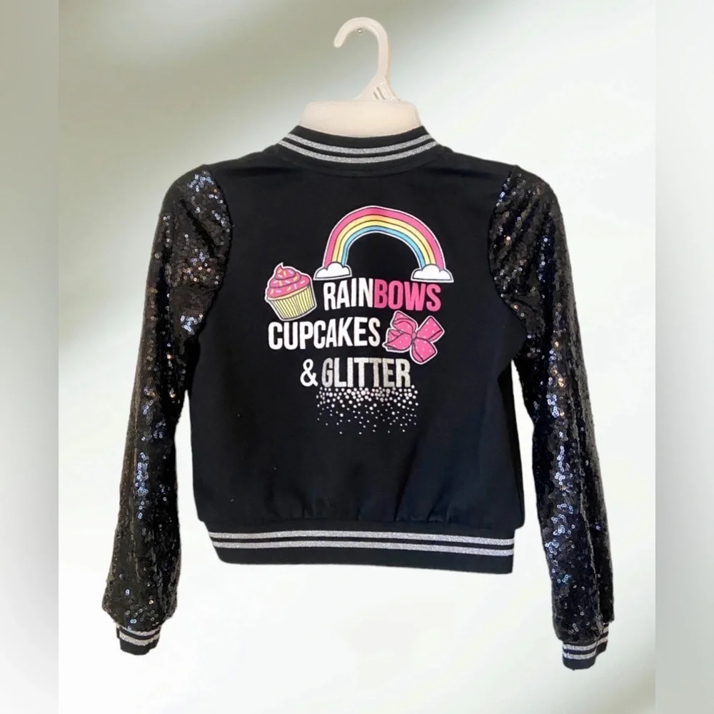 JoJo Siwa Rainbows Cupcakes Glitter Sequin Bomber Jacket Size Medium - Picture 2 of 8